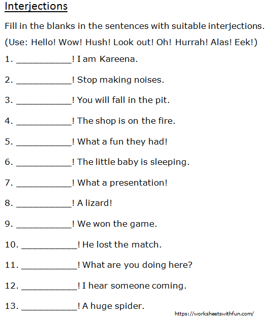 Interjections Worksheet Multiple Choice